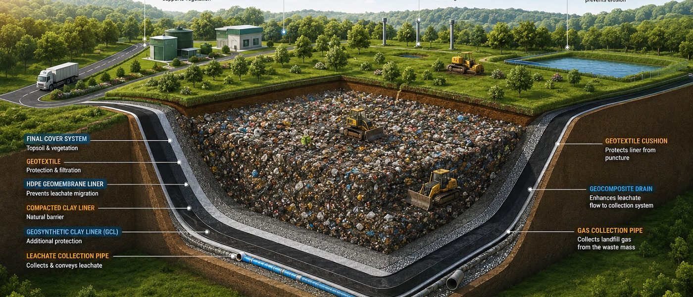 Landfill-Project-with-Geomembrane Waste management pond, lining, geomembrane manufacturers in UAE, Geomembrane installation in Saudi Arabia, Geomembrane in Qatar, Geomembrane in Russia, Geomembrane in Turkey, Geomembrane in canada, geosynthetic, geomembrane price, geofabric, geosynthetics industry, geotextile, geotextile ontario, woven geotextile fabric canada, geosyntec ottawa, geotextile fabric canada, geotextile home depot, porter concrete, bw geotextiles, geotextile suppliers near me, geotextile for sale, best geomembrane in canada,